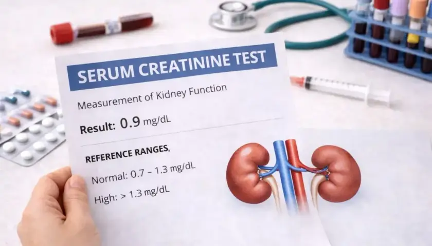 Wynik badania kreatyniny 0.9 mg/dL mieści się w normie, co świadczy o prawidłowej funkcji nerek.