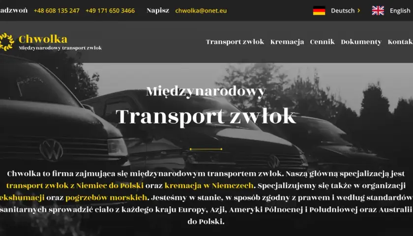 Chwolka oferuje transport zwłok z Niemiec do Polski i innych krajów. Specjalizujemy się w międzynarodowym transporcie zmarłych.