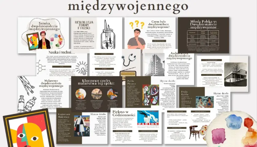 Sztuka dwudziestolecia międzywojennego: malarstwo, architektura, nauka i technika. Odkryj kluczowe cechy epoki, dzieła Picassa, Fridy Kahlo i Malewicza.