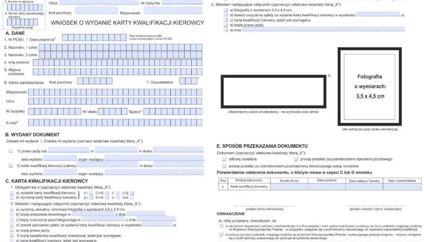 Wniosek o wydanie karty kwalifikacji kierowcy. Jak wypełnić wniosek o przedłużenie karty kierowcy, dane osobowe, wybrane dokumenty, zdjęcie.