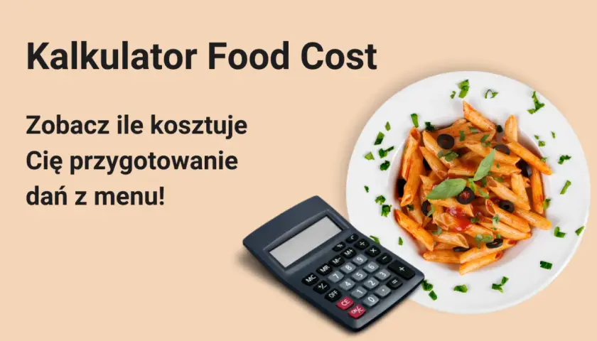 Kalkulator Food Cost pomoże Ci obliczyć koszt przygotowania dań z menu na 50 osób. Talerz makaronu penne z sosem i oliwkami.
