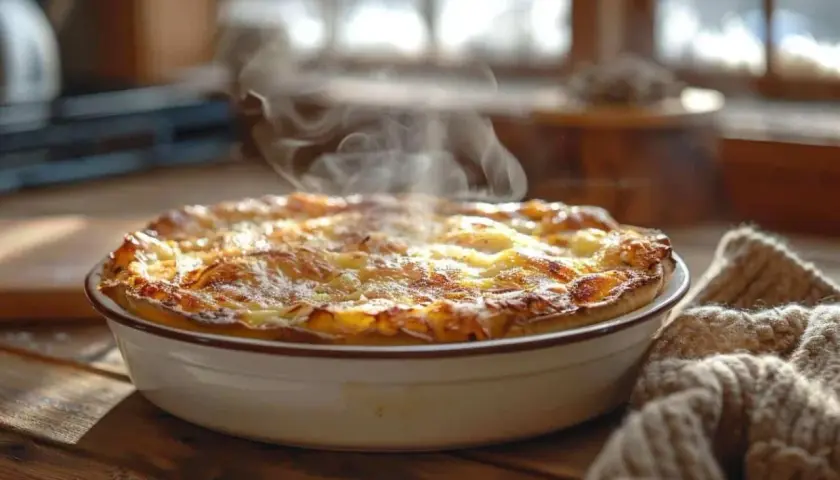 Un plat gratiné et fumant sort du four. Idéal pour savoir à quelle température faire réchauffer un plat au four.