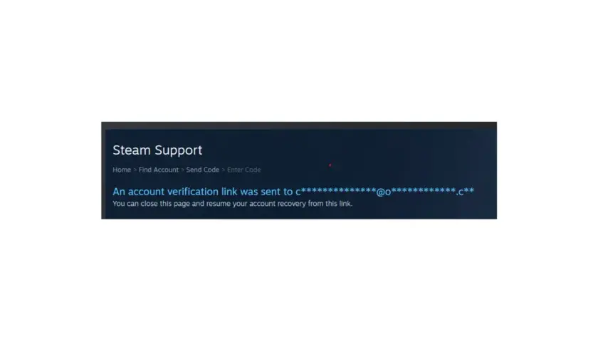 Strona Steam Support informuje o wysłaniu linku weryfikacyjnego do zmiany maila na Steam.
