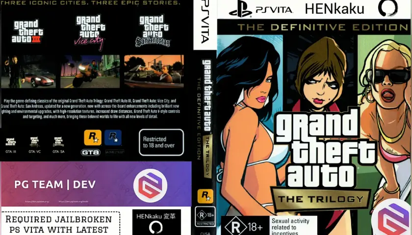 Okładka PlayStation Vita z Grand Theft Auto: The Trilogy. Trzy ikoniczne gry GTA na PS Vita.