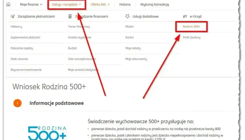 Wniosek o świadczenie wspierające Rodzina 500+ w bankowości ING.