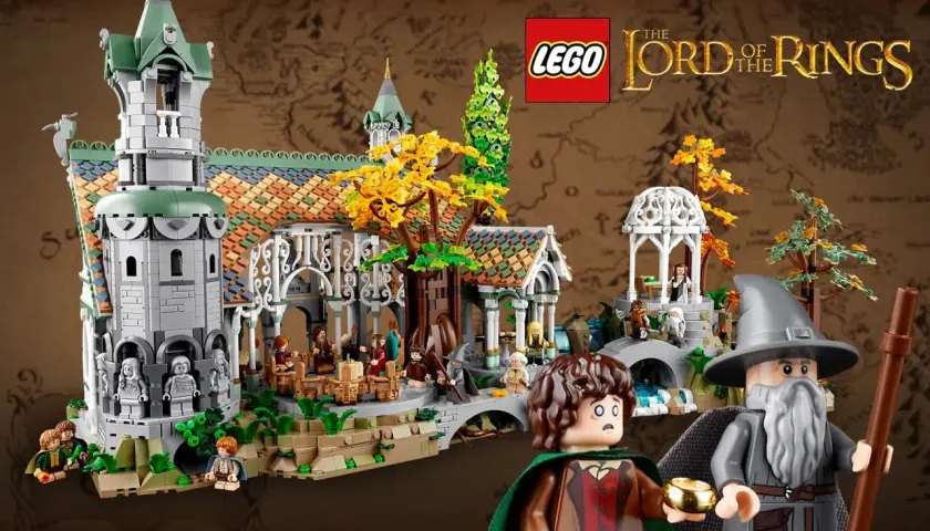 Lego Bruchtal mit Gandalf und Frodo. Das Set zeigt das Elbenreich mit detailreicher Architektur und vielen Figuren.