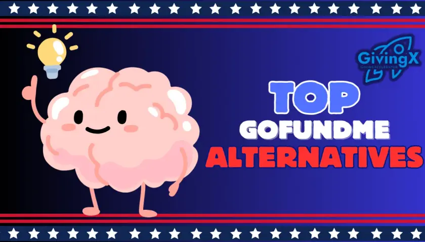 Cute brain with a lightbulb has an idea for top GoFundMe alternatives.