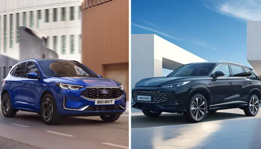 Porównanie SUV-ów: niebieski Ford Kuga i ciemny MG HS. Jaki silnik wybrać do Forda Kugi?