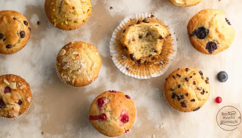Vielfalt an Muffins: Schoko, Blaubeer, Himbeer, Pistazien und Mandel. Hier sind die besten Muffin Rezepte für jeden Geschmack!