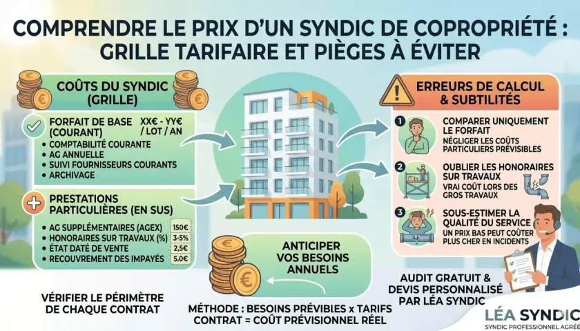 Comprendre les honoraires syndic sur travaux HT ou TTC : grille, coûts, prestations et erreurs à éviter pour un budget maîtrisé.