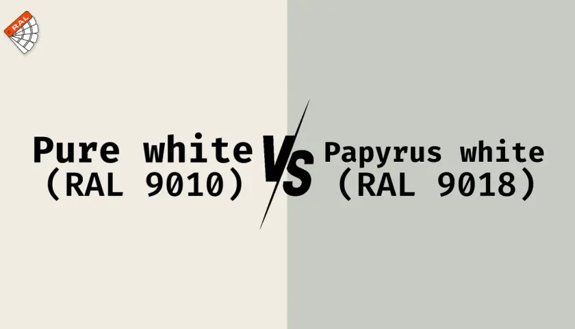 Jämförelse mellan Pure white (RAL 9010) och Papyrus white (RAL 9018).