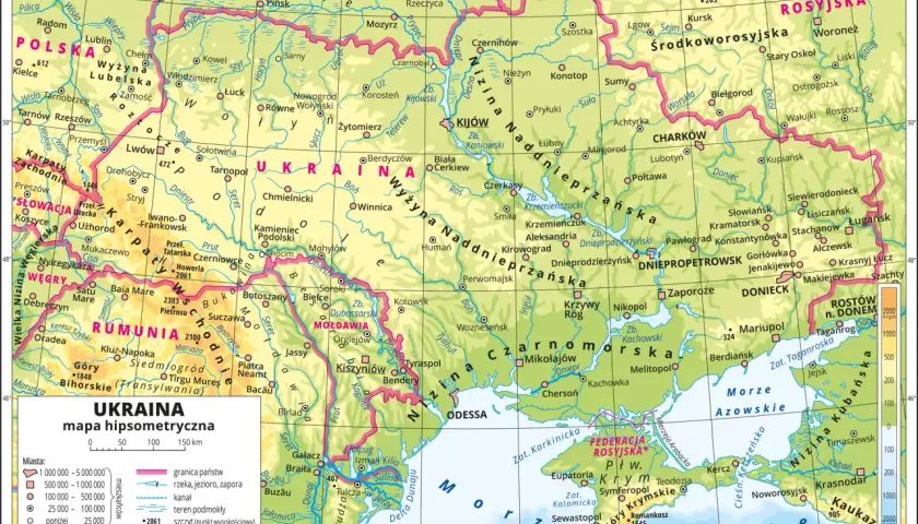 Mapa pokazuje, które państwa graniczące z Polską mają dostęp do morza: Litwa, Rosja i Ukraina.