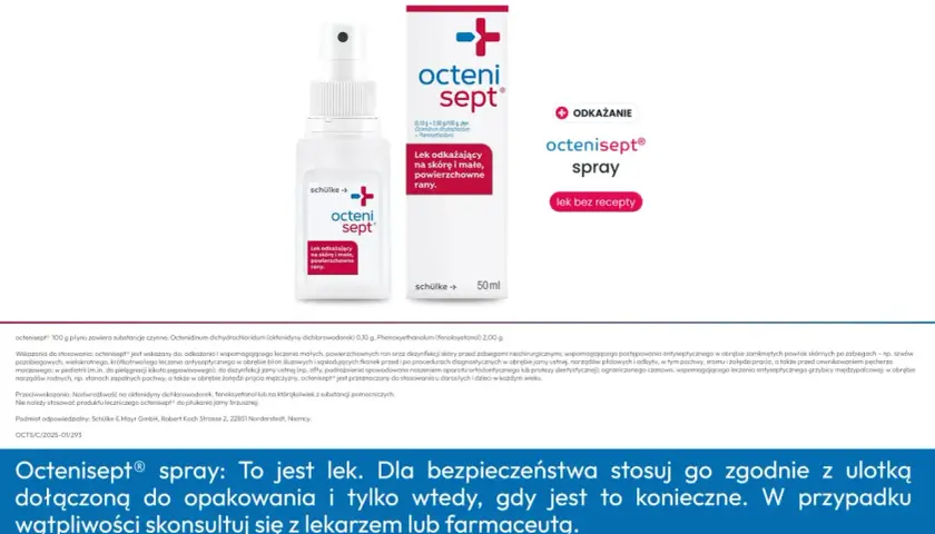 Octenisept spray do odkażania ran i skóry. Lek bez recepty, skuteczny w walce z drobnoustrojami.