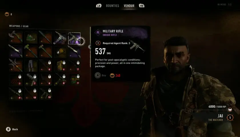 W menu gry Dying Light, widzimy karabin wojskowy, który jest najlepszym wyborem do walki w postapokaliptycznym świecie.