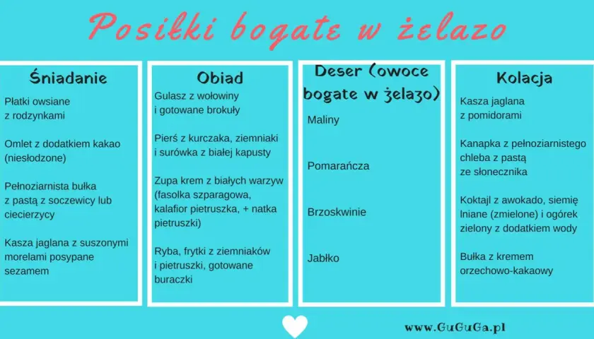 Przepisy na posiłki bogate w żelazo: śniadanie, obiad, deser i kolacja. Znajdziesz tu pomysły na zdrowe i sycące dania.