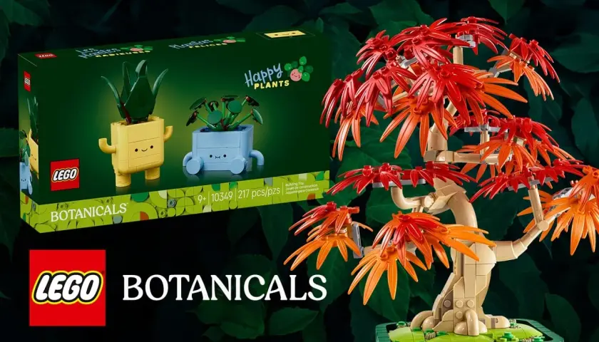 LEGO Botanicals: Zwei fröhliche Pflanzen-Sets und ein bunter Baum aus LEGO-Steinen. Happy plants für dein Zuhause!