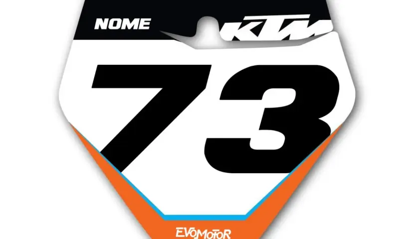 Tabelle portanumero moto vintage KTM, numero 73, con spazio per il nome.