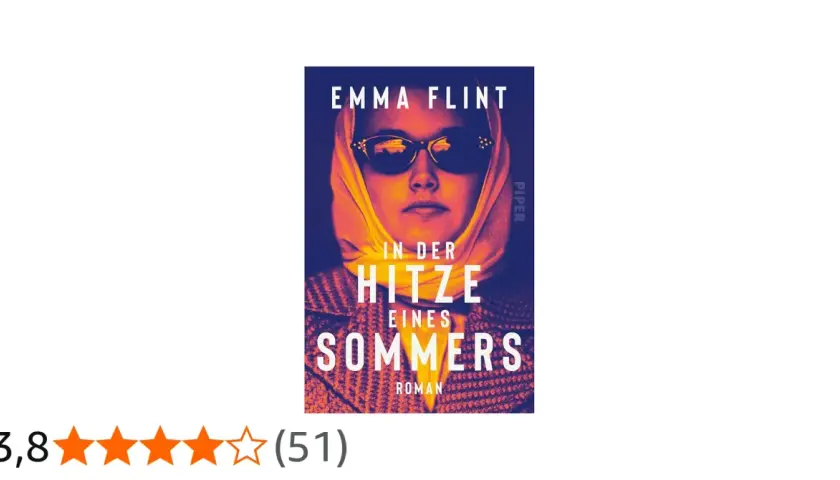 Buchcover "In der Hitze eines Sommers" von Emma Flint. Eine Frau mit Sonnenbrille und Kopftuch blickt nachdenklich.