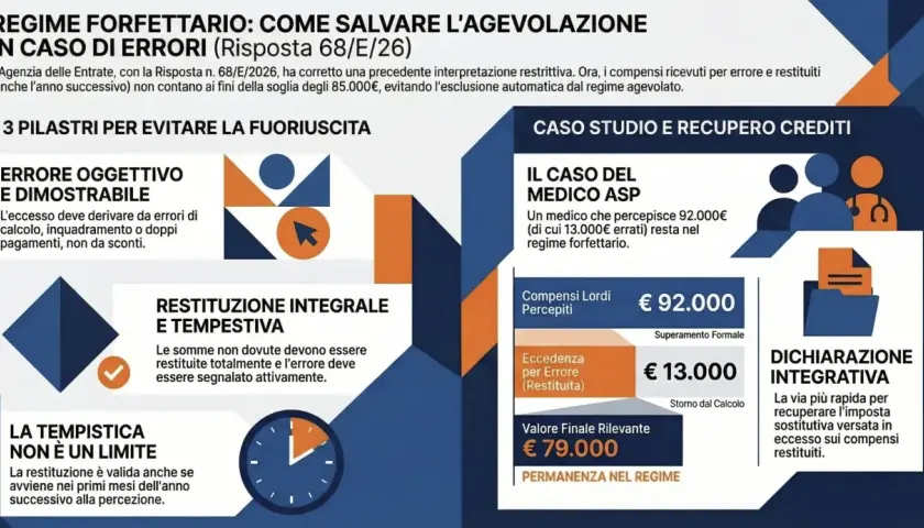 Fac simile fattura medico forfettario: caso studio di un medico che restituisce 13.000€ per errore, rimanendo nel regime agevolato.