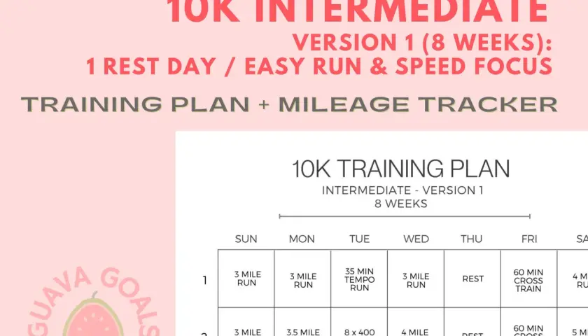 Plan treningowy na 10 km dla średniozaawansowanych. Obejmuje 8 tygodni, dni odpoczynku, biegi łatwe i trening szybkościowy.