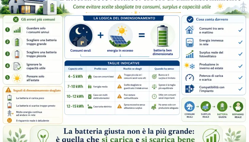 Dimensionamento impianto fotovoltaico: errori comuni e logica corretta. La batteria giusta è quella che si carica e scarica bene ogni giorno.