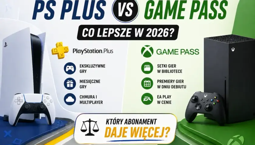 Porównanie PS Plus i Game Pass w 2026: ekskluzywne gry, miesięczne tytuły, chmura i multiplayer kontra setki gier, premiery w dniu debiutu i EA Play. Który abonament daje więcej?