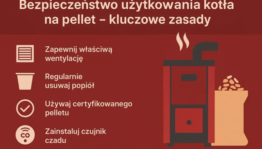 Bezpieczne użytkowanie pieca na pelet: zapewnij wentylację, usuwaj popiół, używaj certyfikowanego peletu i zainstaluj czujnik czadu.
