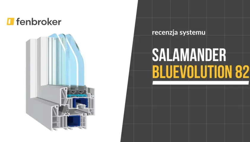 Przekrój okna Salamander Bluevolution 82, prezentujący jego budowę i system profili.