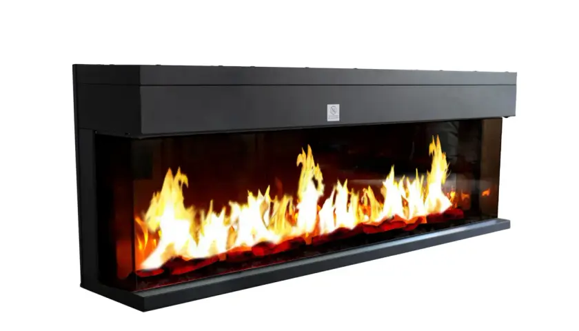 Chimenea 3d moderna con llamas realistas y troncos incandescentes, creando un ambiente acogedor.
