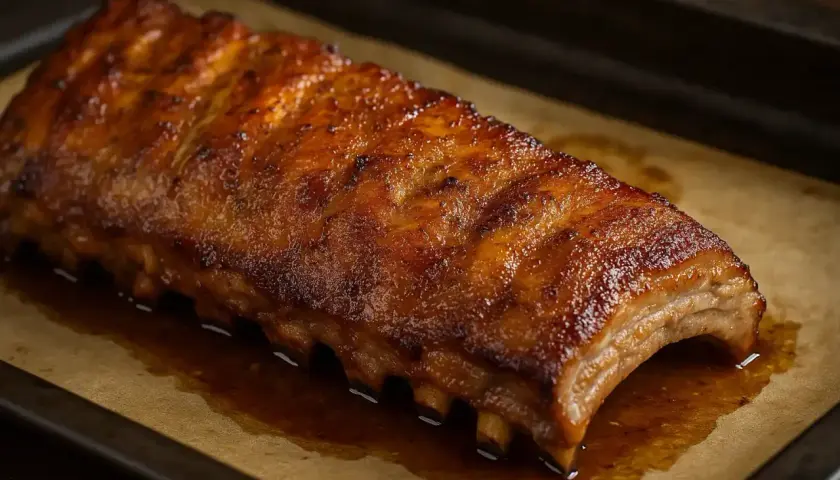 Un plat de spare ribs caramélisés, brillants et juteux, prêts à être dégustés.