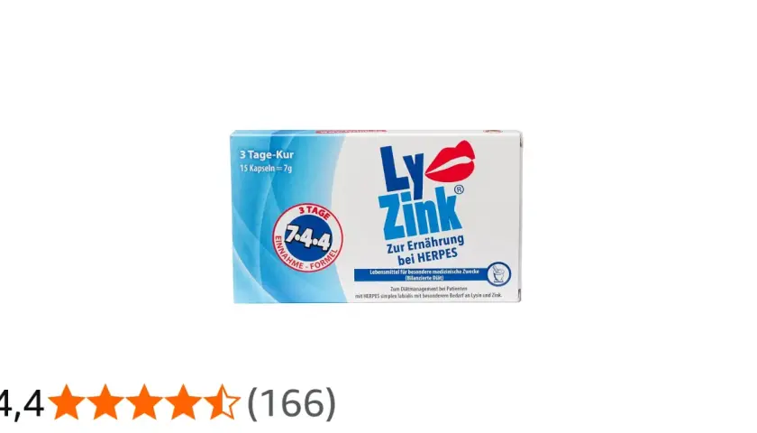 Ly-Zink-Packung für die Ernährung bei HERPES. Enthält Lysin und Zink für Patienten mit besonderem Bedarf.