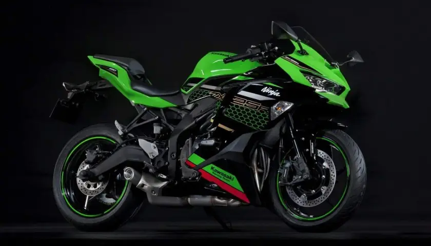 Kawasaki ZX-25R Ninja, una moto deportiva verde y negra con detalles de panal, lista para la velocidad.