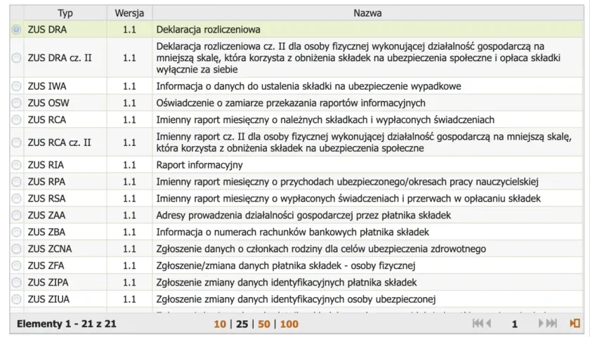 Wybierz dokument ZUS DRA, aby wypełnić deklarację rozliczeniową.