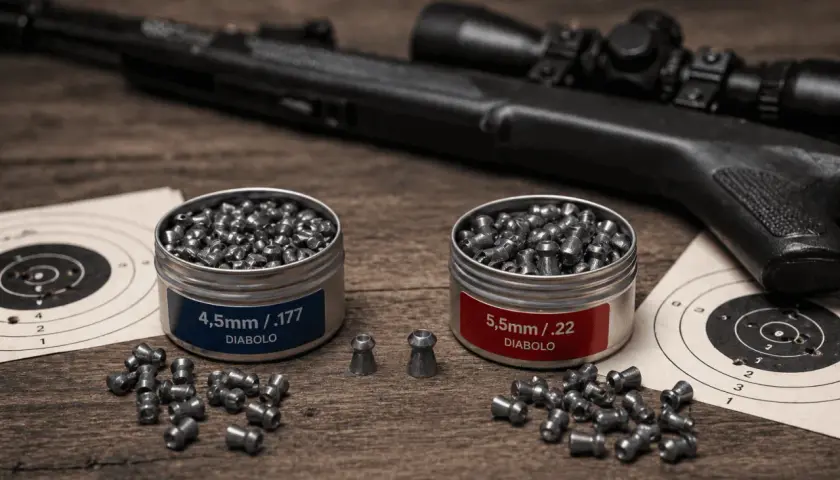 Plombs 4.5mm et 5.5mm, prêts pour le tir. La différence est notable pour le tireur averti.
