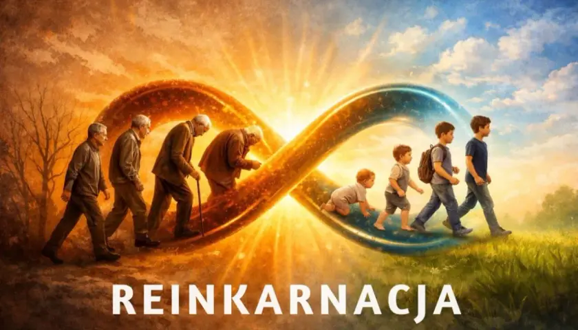 Cykl życia od starości do dzieciństwa, symbolizujący samsarę i reinkarnację, przechodzi przez nieskończoność.