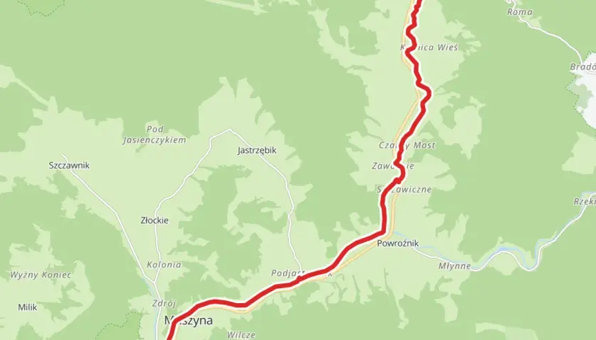 Trasa rowerowa velo dunajec zakliczyn prowadzi przez malownicze tereny, mijając miejscowości takie jak Maszyna, Podjast i Powroźnik.