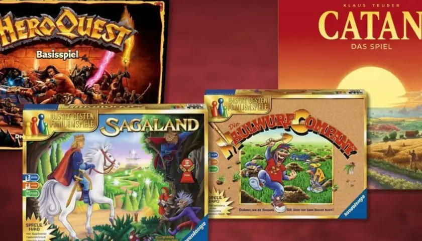 Brettspiele aus den 90ern: HeroQuest, Sagaland, Die Maulwurf Company und Catan. Nostalgische Spieleabende sind garantiert!