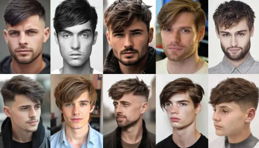 Collage de hombres con pelo corto, mostrando diversos estilos modernos y peinados.