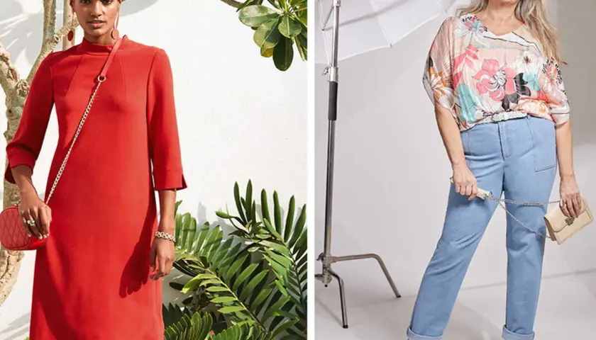Deux femmes, l'une en robe rouge, l'autre en jean et chemisier fleuri, prouvent que ce qui vieillit une femme, c'est le manque de style.