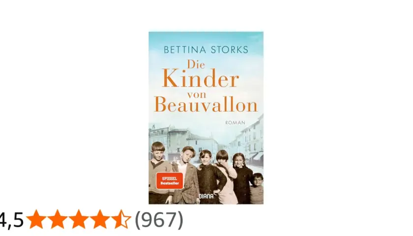 Bettina Storks' Roman "Die Kinder von Beauvallon" zeigt eine Gruppe Kinder vor einer Stadtkulisse.