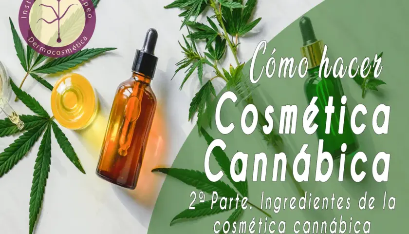Aceite de cáñamo y sus propiedades en cosmética. Botellas de vidrio con cuentagotas y hojas de cannabis.