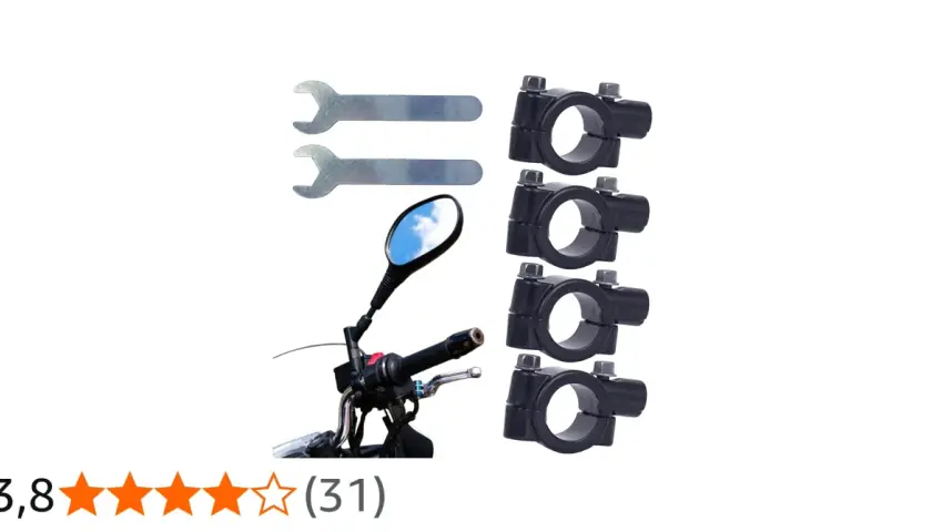 Kit per il montaggio di specchietti su moto: include chiavi e supporti specchietto moto neri.
