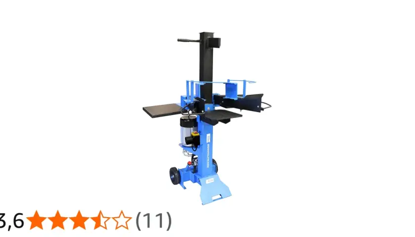 Blauer Güde Holzspalter 6t mit Rädern und Motor, bereit für den Einsatz im Garten.
