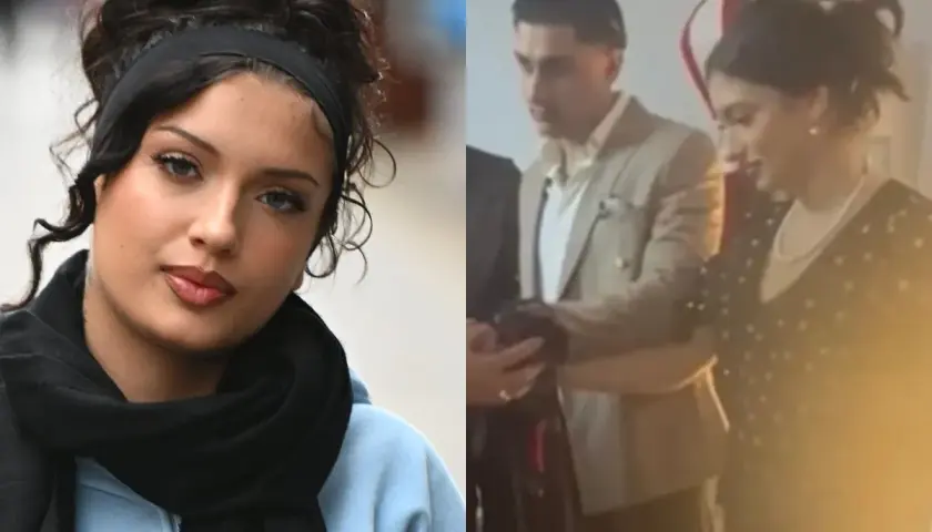 Viki Gabor w eleganckim stroju, obok niej mężczyzna w garniturze. Czy to zapowiedź ślubu?