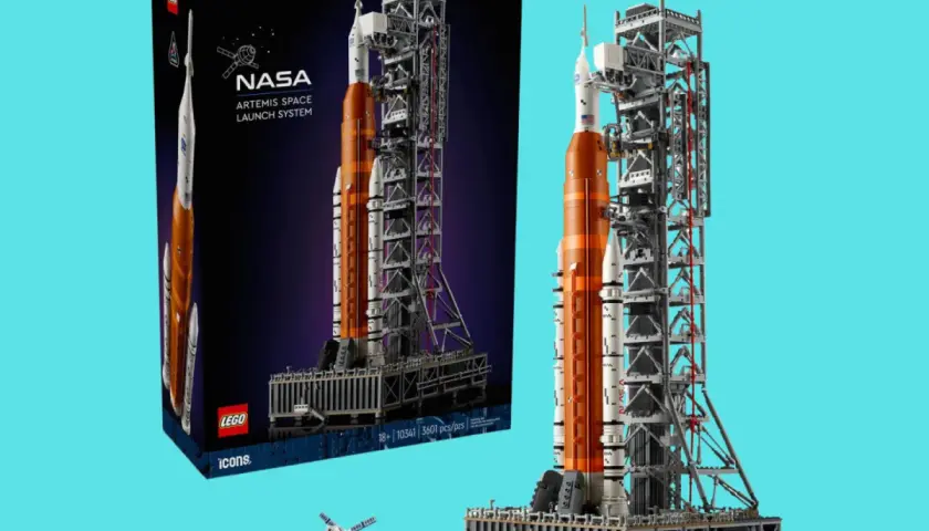 LEGO Icons NASA Artemis Space Launch System-Set, ein detailgetreues Modell der Rakete und Startrampe.