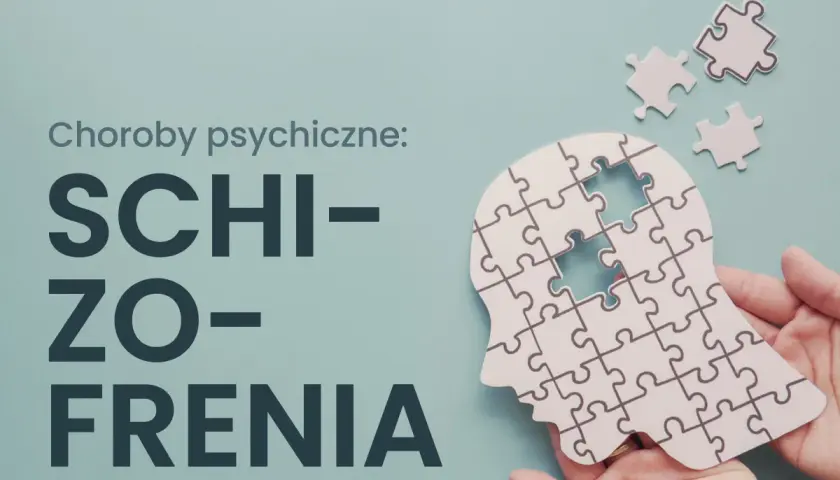 Co to jest schizofrenia? Obraz przedstawia głowę z puzzli, z brakującymi elementami, symbolizującymi złożoność tej choroby psychicznej.