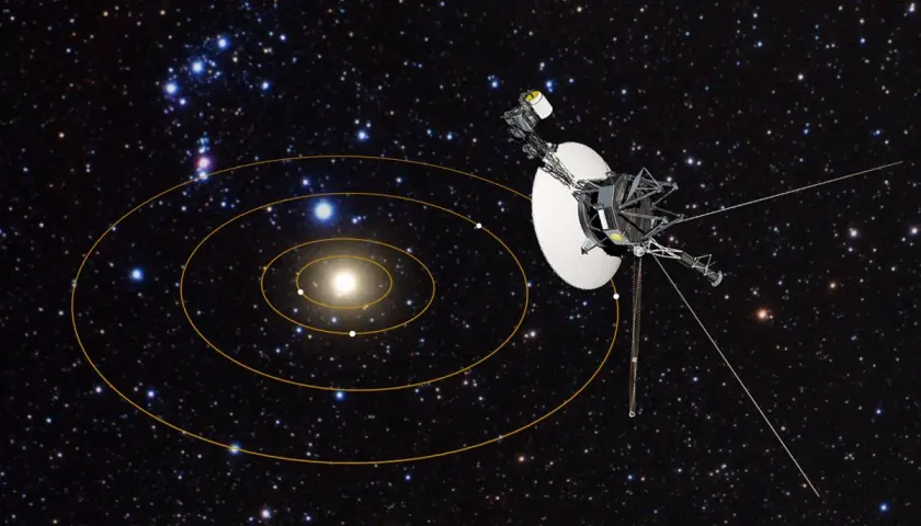 Sonda Voyager 2 przemierza kosmos, oddalając się od Słońca i planet.