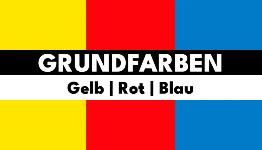 Eine klare Komposition mit Rot, Blau und Gelb. Die Grundfarben Gelb, Rot und Blau sind in drei gleich großen Rechtecken nebeneinander angeordnet.