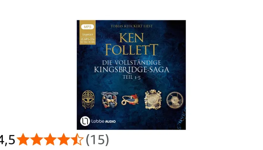 Die vollständige Kingsbridge-Saga von Ken Follett, Teil 1-5, als ungekürzte MP3-CDs. Die pfeiler der macht reihenfolge ist hier komplett.