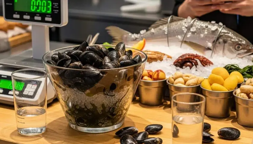 Un grand bol de moules prêtes à être pesées. La quantité par personne est importante pour un repas savoureux.